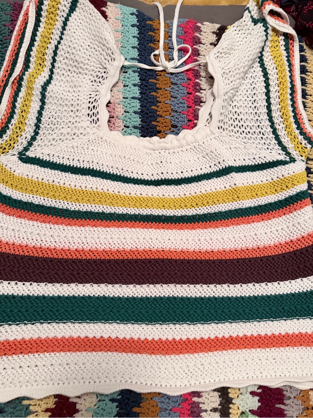 torrid White Crochet Top with Multicolor Stripes